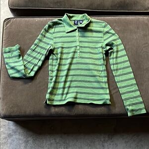 SO Green Knit Polo with Striped Pattern